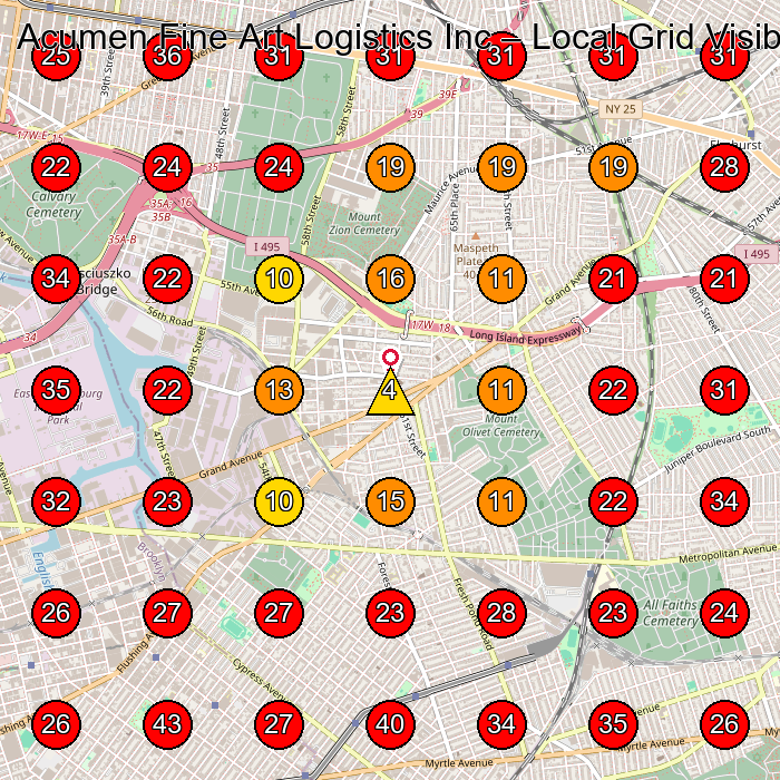 Acumen Fine Art Logistics Inc GeoGrid visibility map for Firma Transportowa in Queens